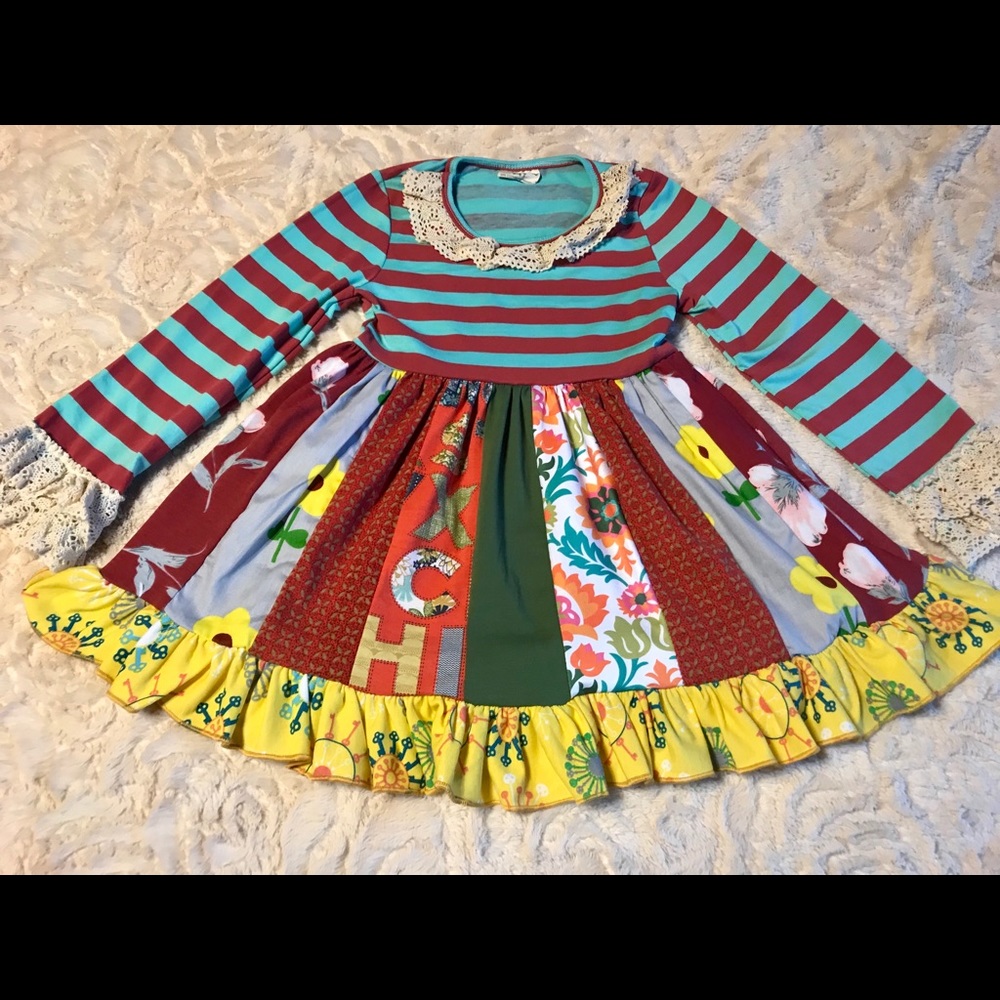 NWT Twirly Alphabet Fall Patchwork Dress - Picture 2 of 6